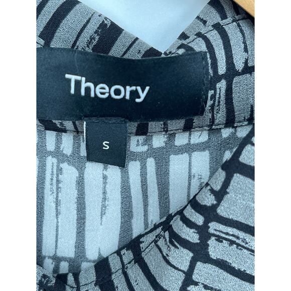 THEORY Printed Georgette Sheer Stripe Shirt Top Size Small Neutral Classic - Picture 4 of 6